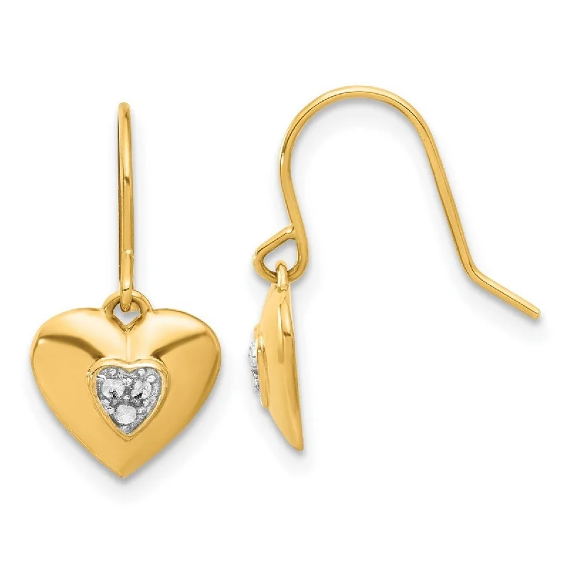 Curata 14k Yellow Gold White Rhodium Sparkle Cut Love Heart Guardian Angel Earrings - 19.25x9.75mm