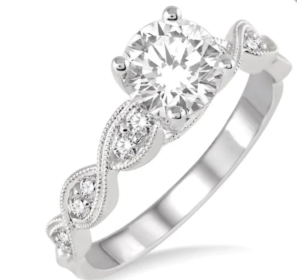 14K White Gold Vintage Engagement Ring with Milgrain Finish