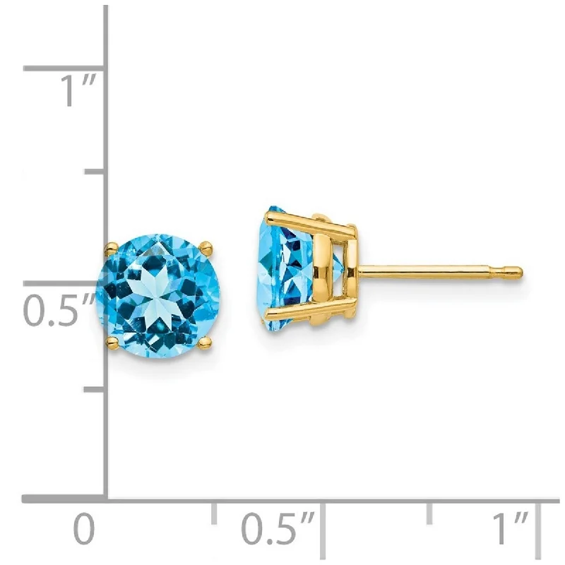 Curata 14k Yellow Gold 7mm Blue Topaz Basket-set Earrings