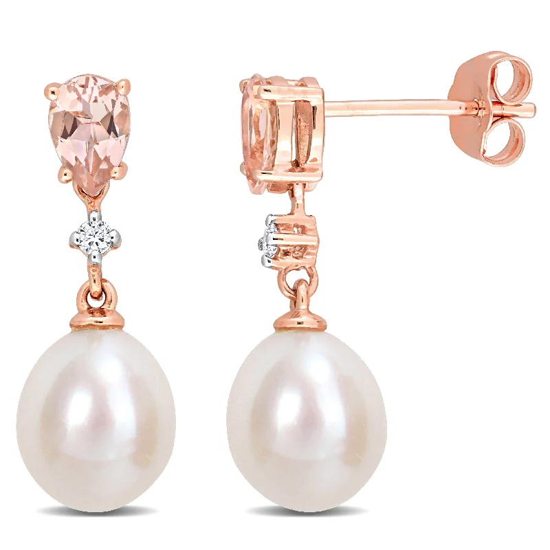 Miadora Cultured Freshwater Pearl 4/5ct TGW Morganite Diamond Accent Earrings 14k Rose Gold