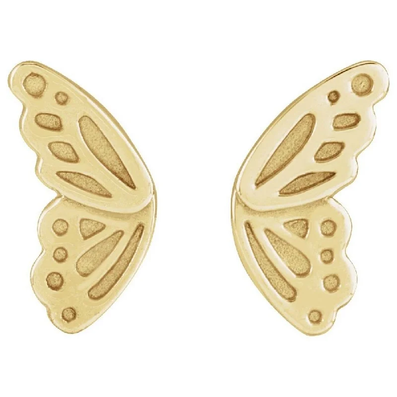 Curata 14k Yellow Gold 10x5.76mm Textured Butterfly Wings Post Earrings