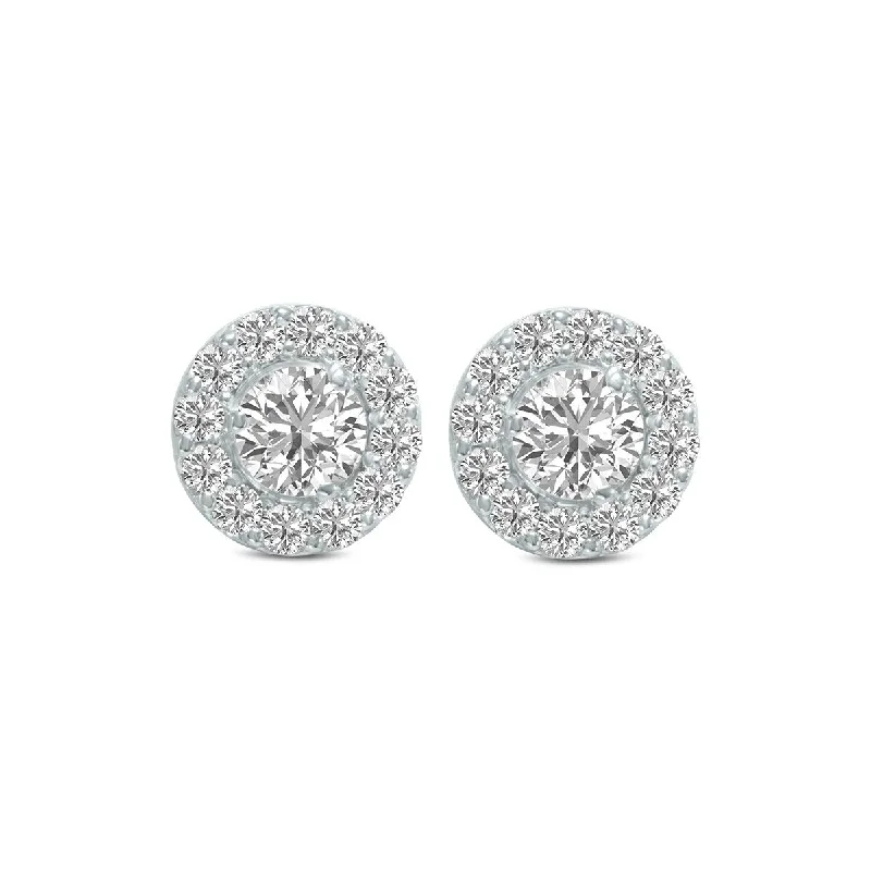 Marquee 2 Carat TW Round Cut Lab Grown Diamond Halo Earrings in 14K White Gold