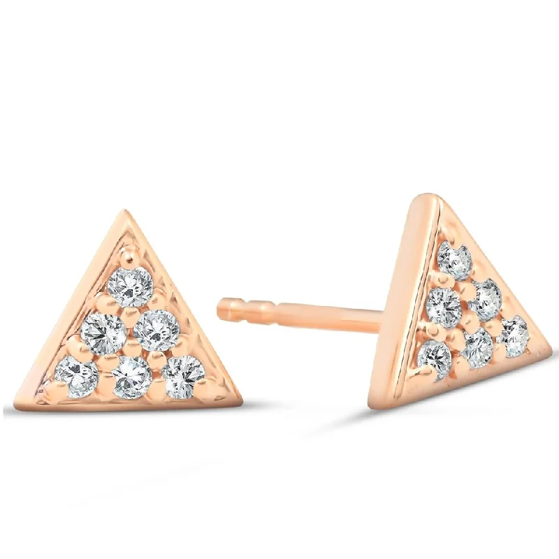 Rose Gold Triangle Pave 1/10Ct Diamond Spike Studs Womens Earrings