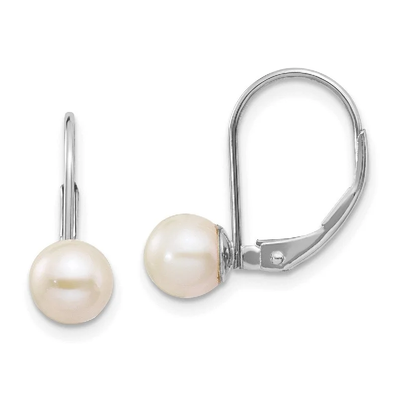 Curata 14k White Gold 18x6mm Freshwater Cultured Pearl Stationary Leverback Earrings