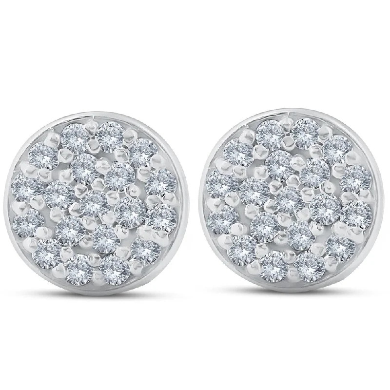 Pompeii3 14k White Gold 3/8 Ct TDW Diamond Pave Studs Womens Earrings 8MM