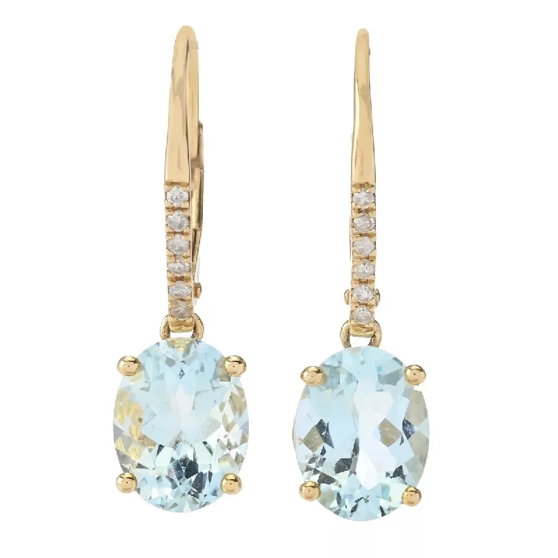 14KT Yellow Gold Aquamarine, Diamond Gemstone Dangle Earrings