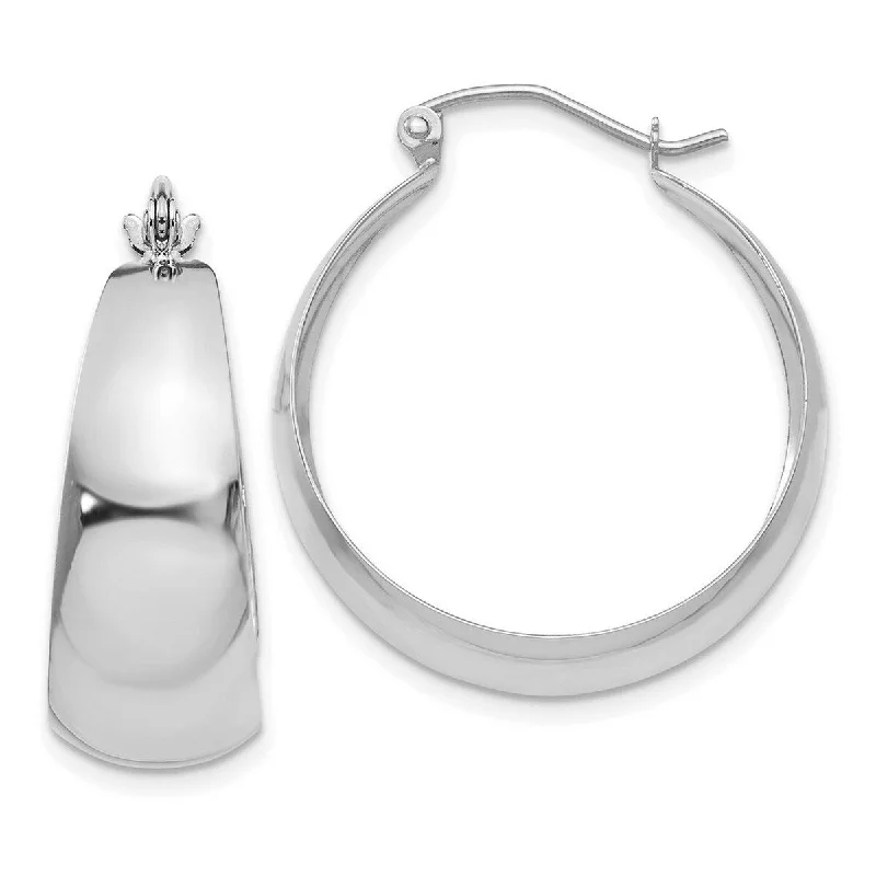 Curata 14k White Gold Polished Tapered Hoop Earrings - 28x25mm