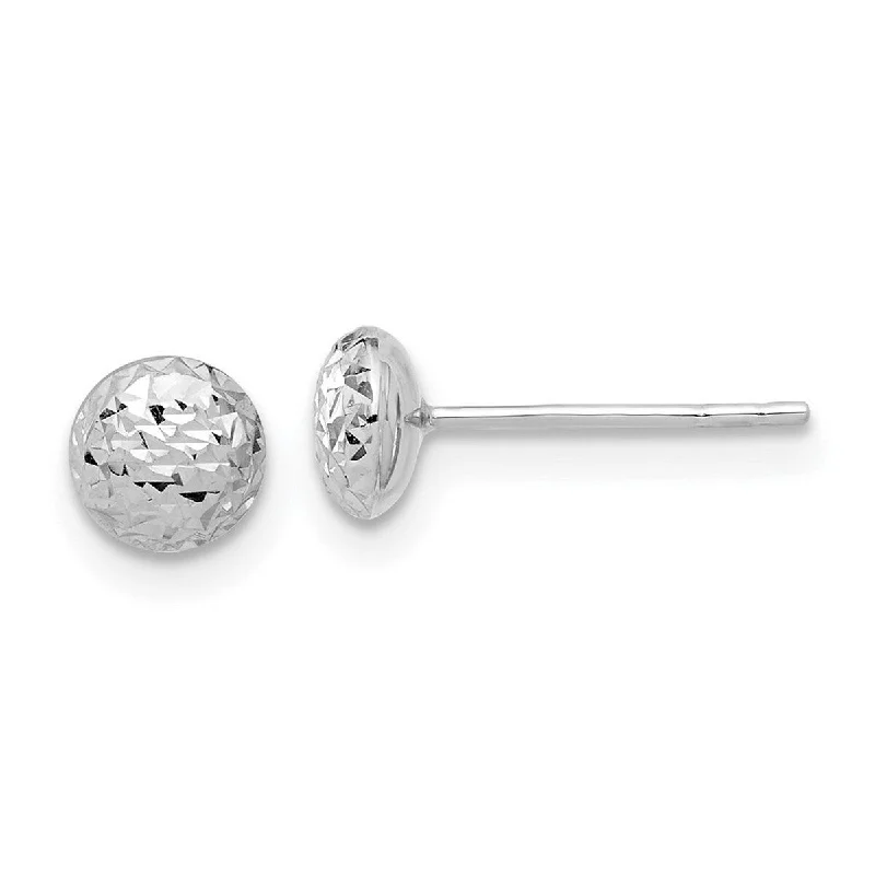 Curata 14k White Gold Polished and Sparkle Cut Button Post Earrings - 5.53x5.53mm