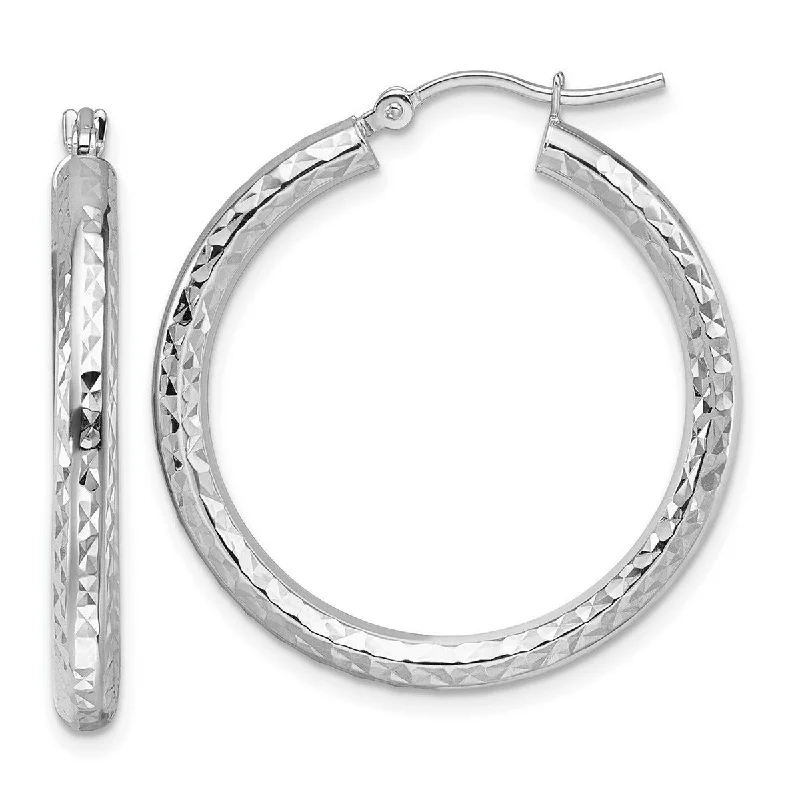 Curata 10k White Gold Sparkle Cut Round Hoop Earrings - 30x30mm