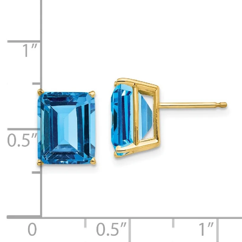 Curata 14k Yellow Gold 10x8mm Emerald Cut Blue Topaz Earrings