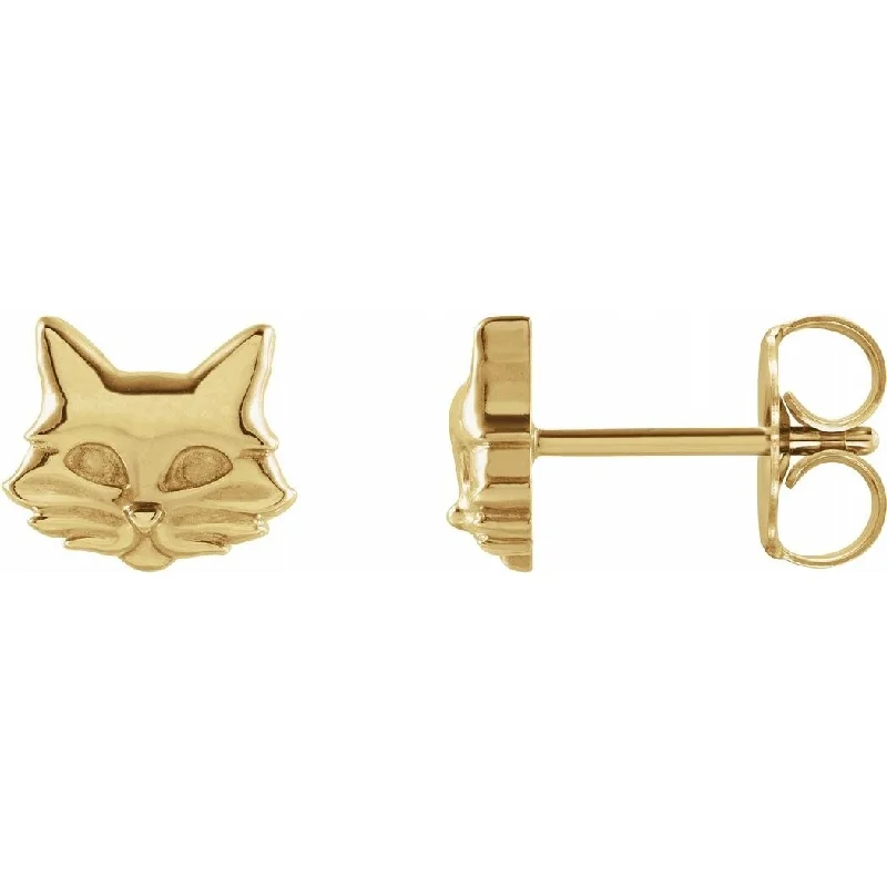 Curata 14k Yellow Gold 7.96x6.69mm Polished Tiny Cat Post Earrings