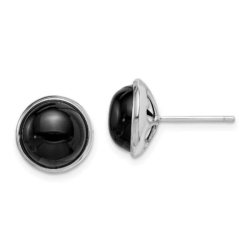 Curata 925 Sterling Silver Rhodium Plated 10mm Simulated Onyx Cabochon Post Earrings - 11.13x11.13mm W