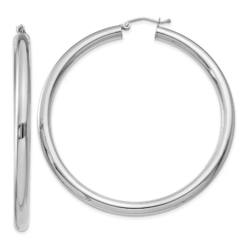 Curata 10k White Gold Hollow Polished Hinged Post Tube Hoop Earrings - 55x4mm