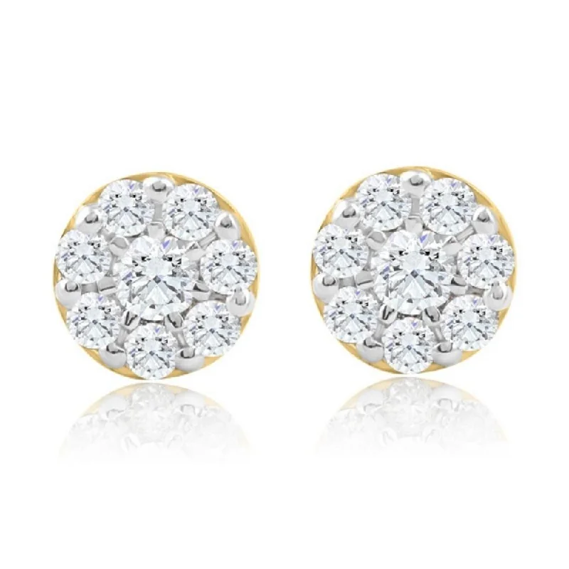 1/4Ct Diamond Round Cut Studs Pave Set Lab Grown Diamond Earrings Yellow Gold