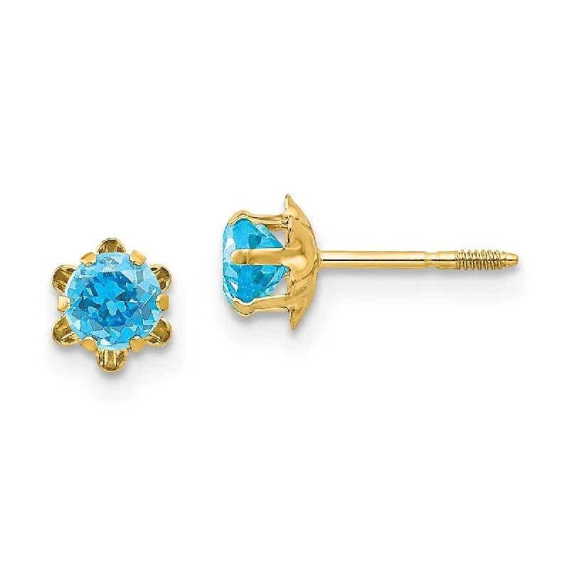 Curata 14k Yellow Gold Polished Simulated Screw back Post Earrings 4mm Synthetic Blue Topaz (Dec) Screw-Back Earrings - -