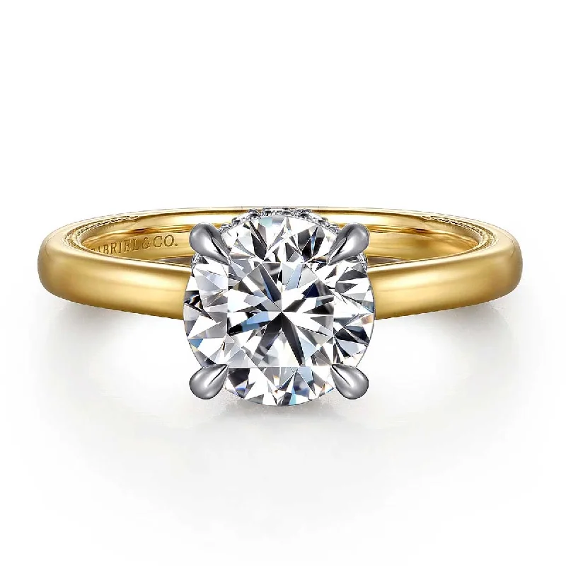 Sandi Round Diamond Engagement Ring Setting with Hidden Halo in Yellow Gold