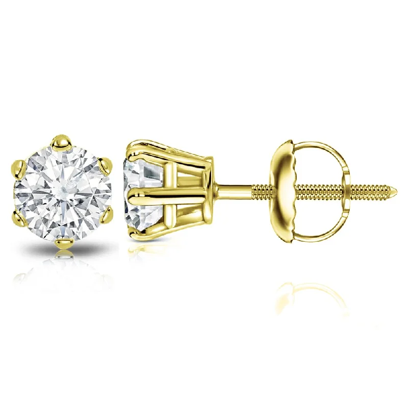 Auriya 14k Gold 2ctw Round Diamond Stud Earrings 6-Prong (I-J, SI2-SI3)