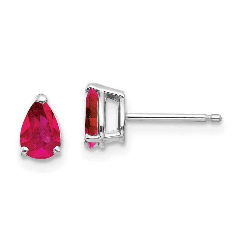 Curata 14k White Gold 7x4mm Pear Genuine Ruby Post Earrings