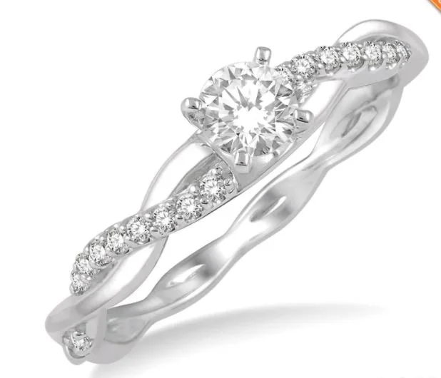 14K White Gold Twist Diamond Engagement Ring