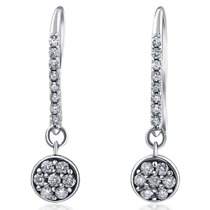 VS 3/8ct Diamond Hoops Pave Dangle Earrings White Gold 1" Tall