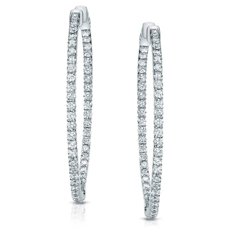 Auriya 14k Gold 3 carat TW Shared Prong Medium Diamond Hoop Earrings - 1.29-inch (J-K, I1-I2)