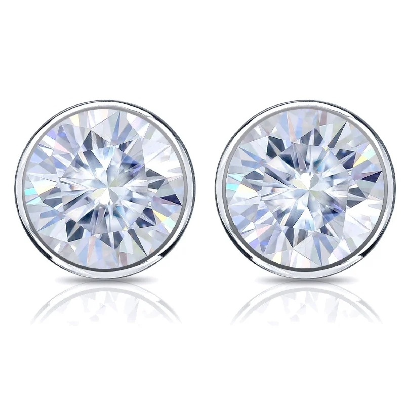 Auriya Platinum 5ct TGW Round Brilliant Moissanite Bezel Stud Earrings