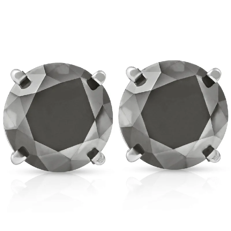 3ct 14k Black Gold Round Black Diamond Screw Back Studs Earrings