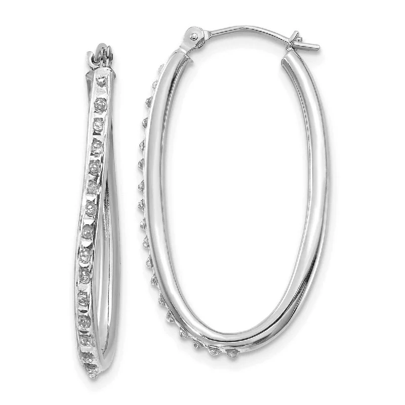 Curata 14k White Gold Diamond Accent Oval Twist Hinged Hoop Earrings (2x31mm)