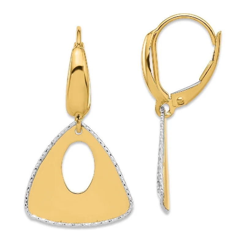 Curata 14k Two Tone Gold Polished and Diamond cut Triangle Dangle Leverback Earrings - 27.73x16.06mm