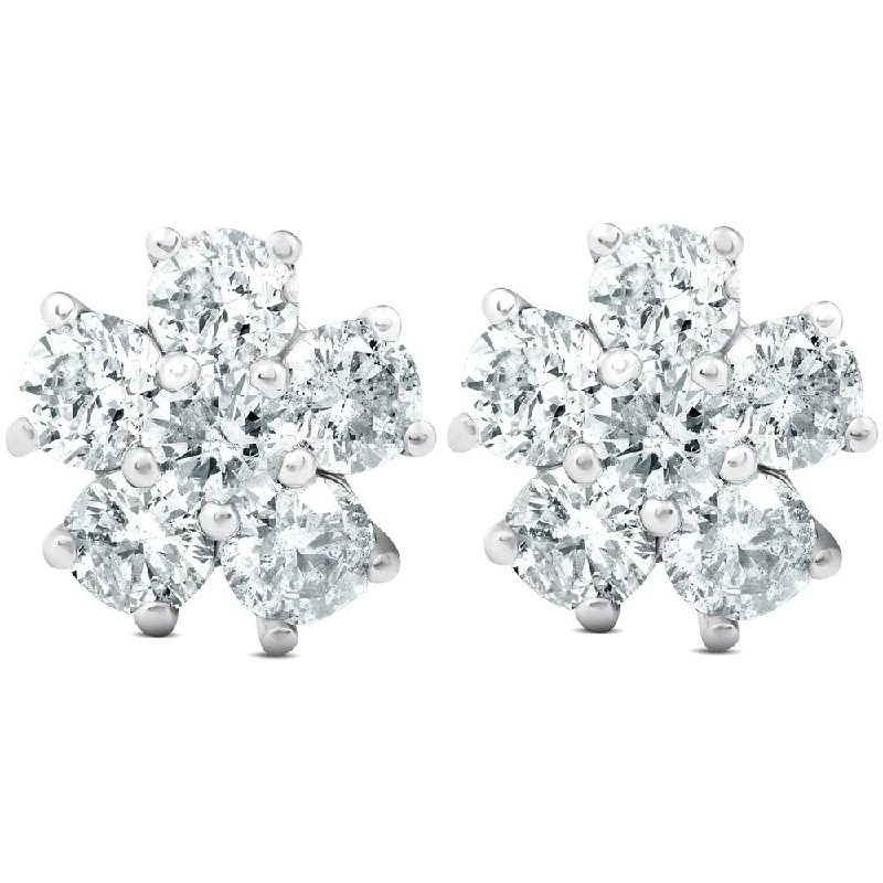 2.78 Ct Diamond Star Burst Studs Womens Earrings 14k White Gold