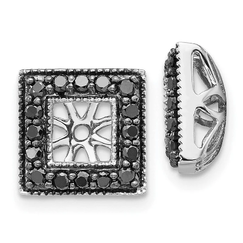 Curata 14k White Gold Black Diamond Square Jacket Earrings - 10x10mm Wide