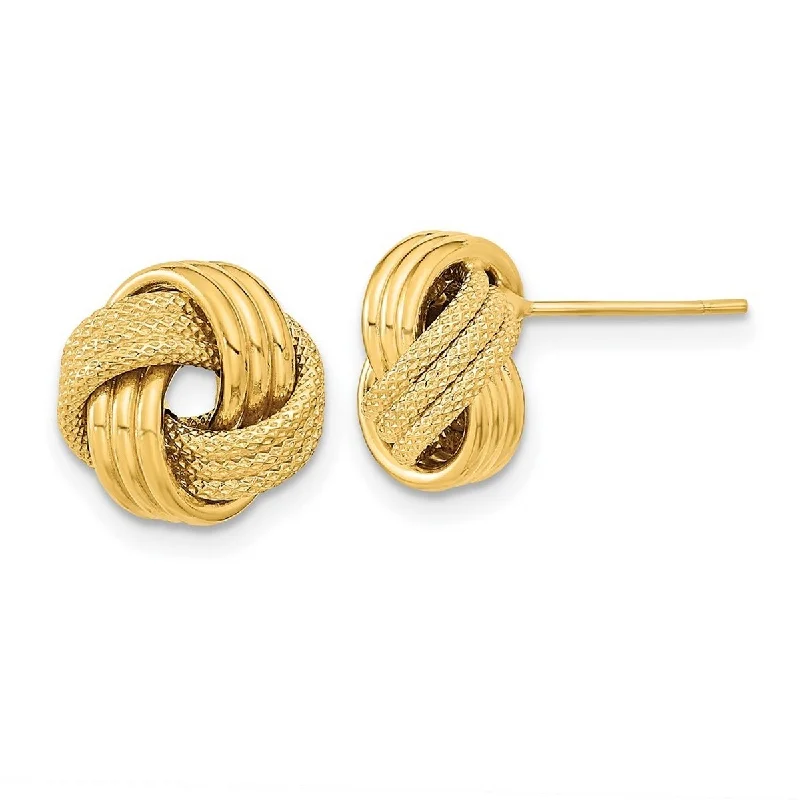 Curata 10k Yellow Gold Polished Textured Triple Love Knot Post Earrings - 10.5x11.5mm