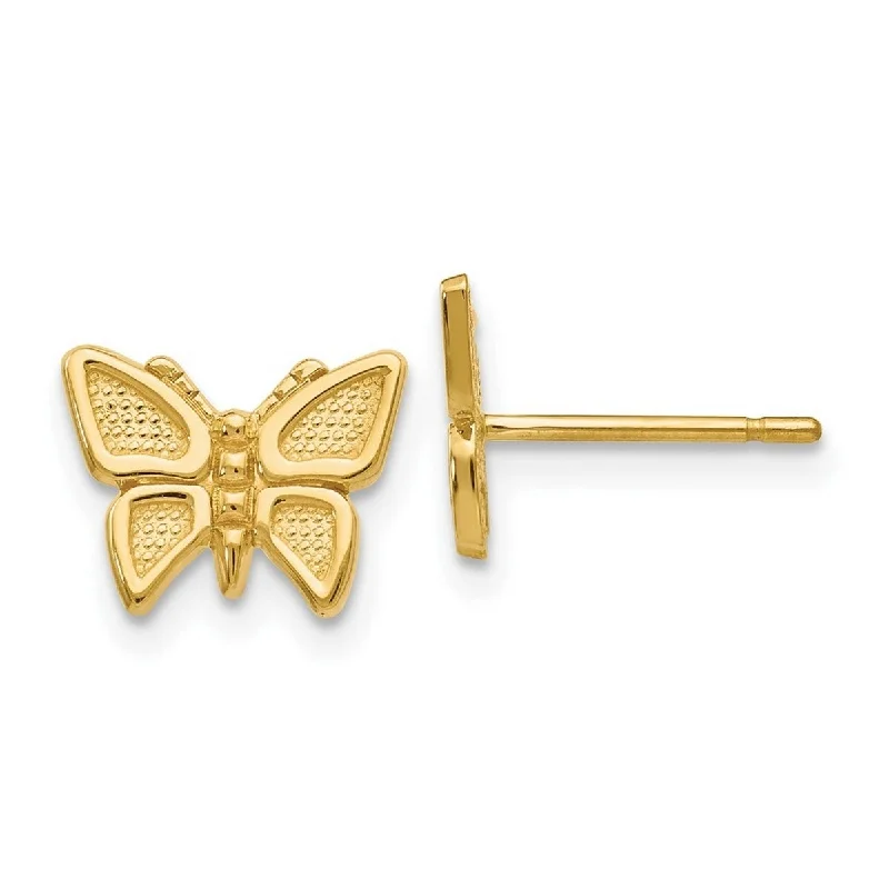 Curata 10k Yellow Gold 7x9mm Textured Butterfly Post Earrings