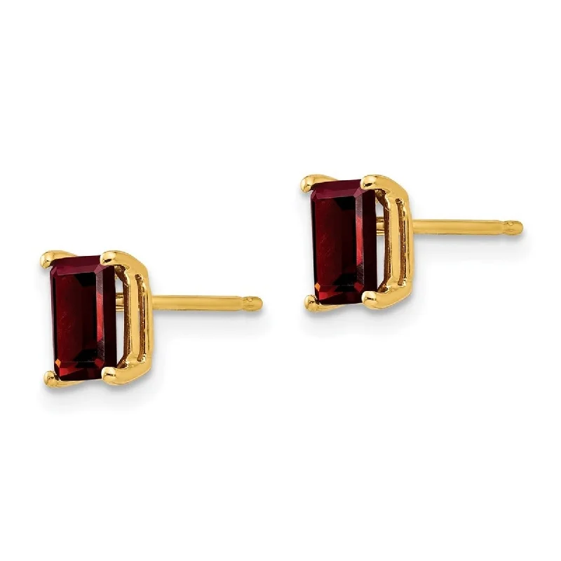 Curata 14k Yellow Gold Post 6x4mm Emerald Cut Garnet Earrings