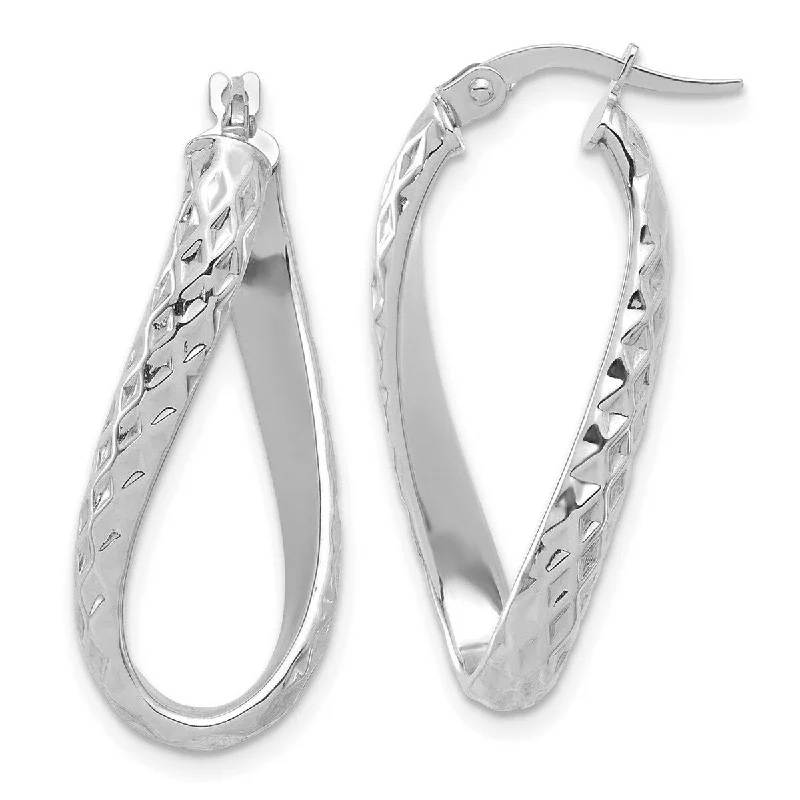 Curata 14k White Gold Polished and Diamond cut Twist Hoop Earrings - 29.35x13.82mm