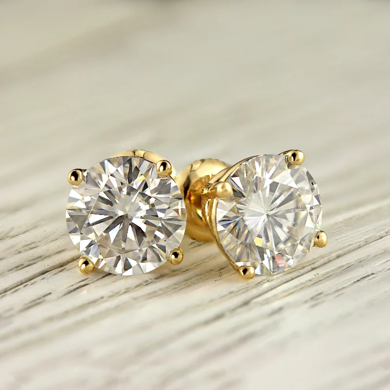 Auriya 18k Gold 4ctw Round Moissanite Stud Earrings - 8.2 mm