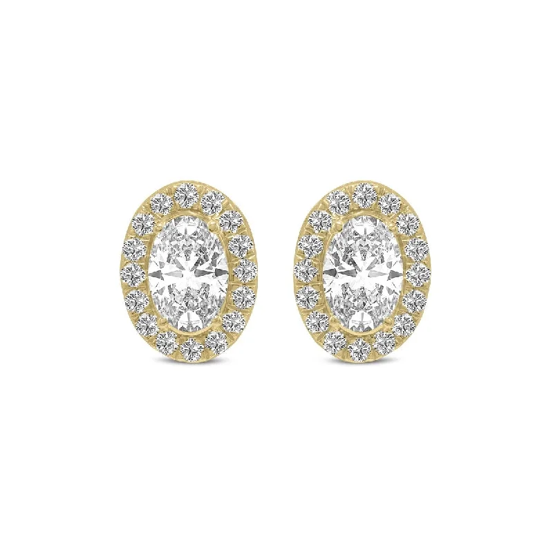 Marquee 2 Carat TW Oval Shape Lab Grown Diamond Halo Earrings in 14K Yellow Gold