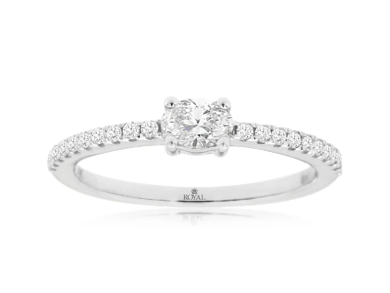 Oval Diamond Pave Engagement Ring in 14k White Gold, 0.42cttw