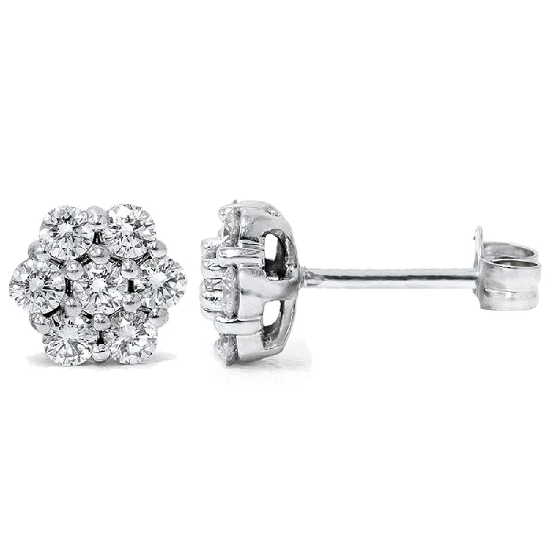 14k White Gold 1ct TDW Flower Cluster Diamond Stud Earrings