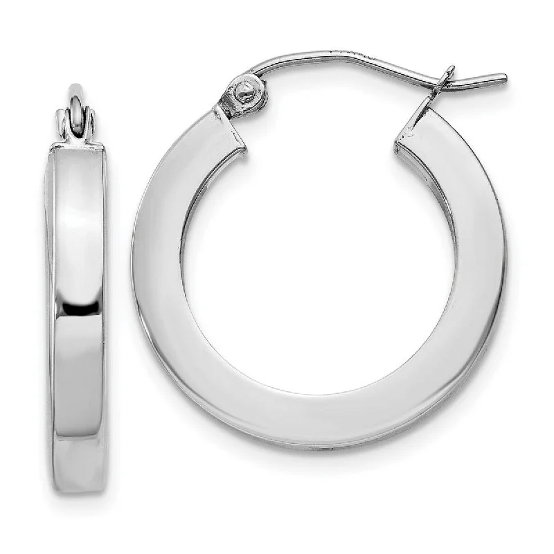 Curata 10k White Gold Polished Square Tube Hoop Earrings - 20mm