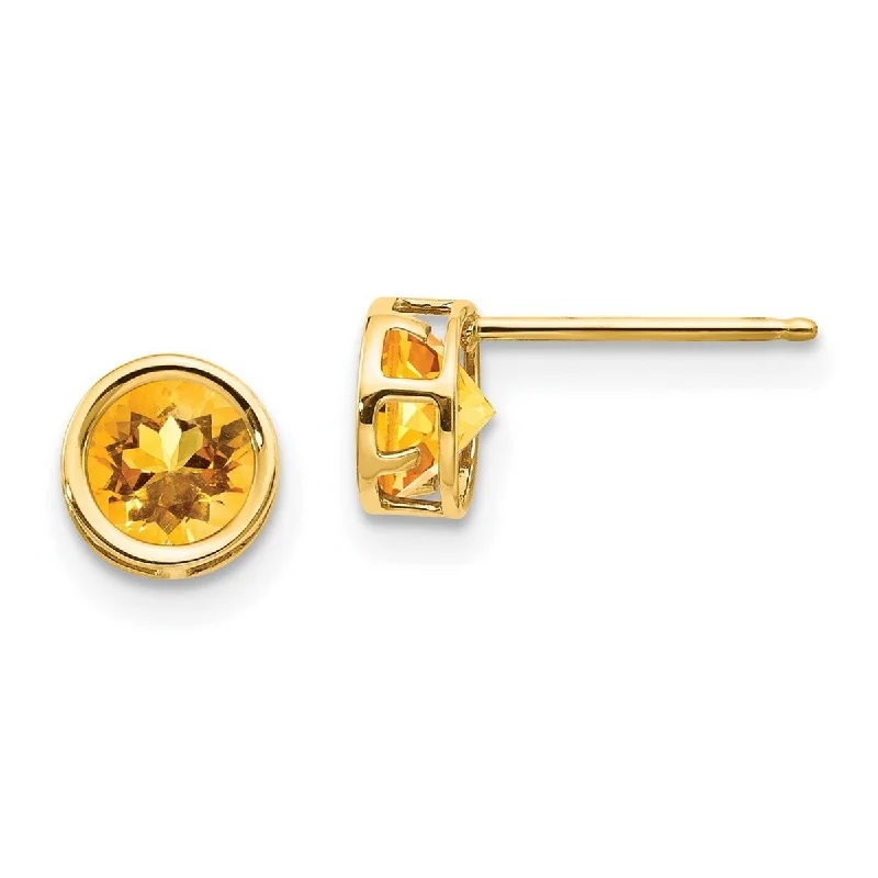 Curata 14k Yellow Gold 6mm Bezel Citrine Stud Earrings