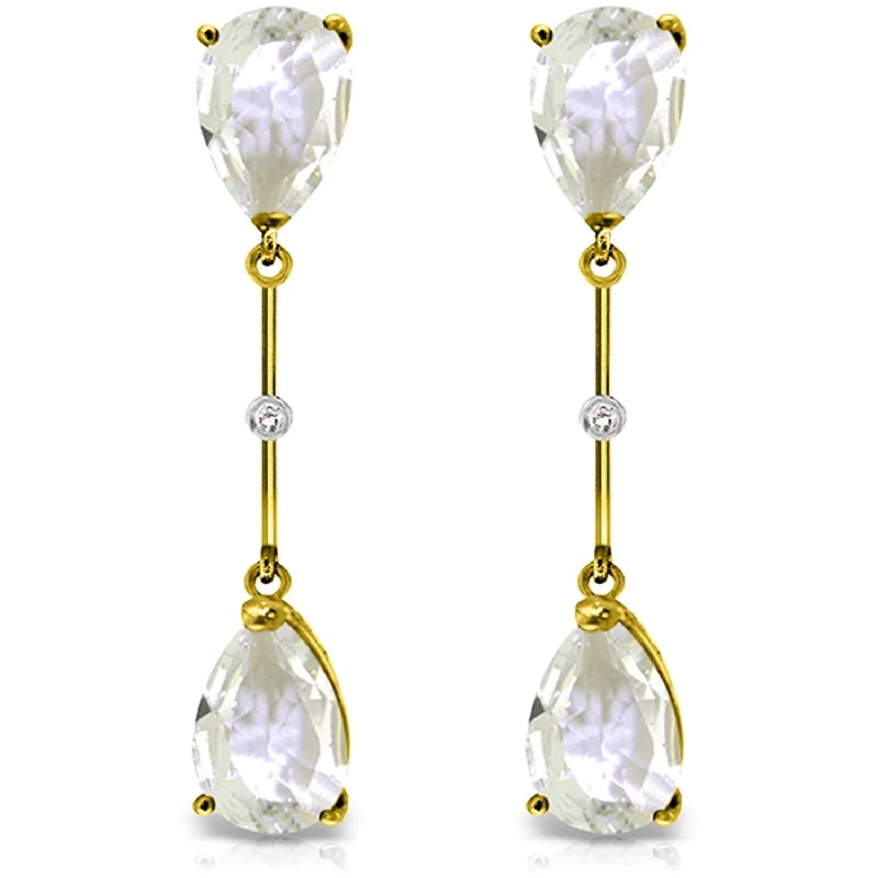 14K White Gold Diamonds & White Topaz Dangling Gemstone Earrings