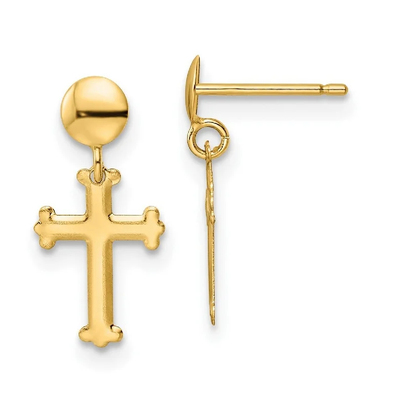 Curata 10k Yellow Gold Polished Cross Post Dangel Earrings - 16.5x7.5mm