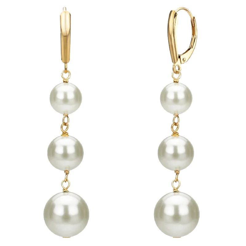 Graduated-size Freshwater Cultured Pearl Lever-back Earrings 14k Gold