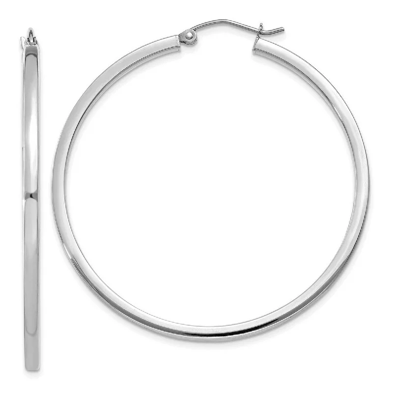 Curata 10k White Gold Square Tube Hoop Earrings - 45mm