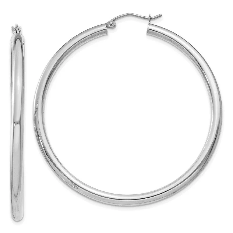 Curata 10k White Gold Polished Lightweight Tube Hoop Earrings - 50mm