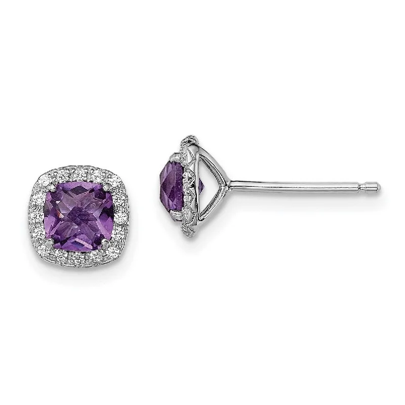 Curata 925 Sterling Silver Rhodium Plated .96amethyst Created White Sapphire Post Earrings R - 8x8mm W