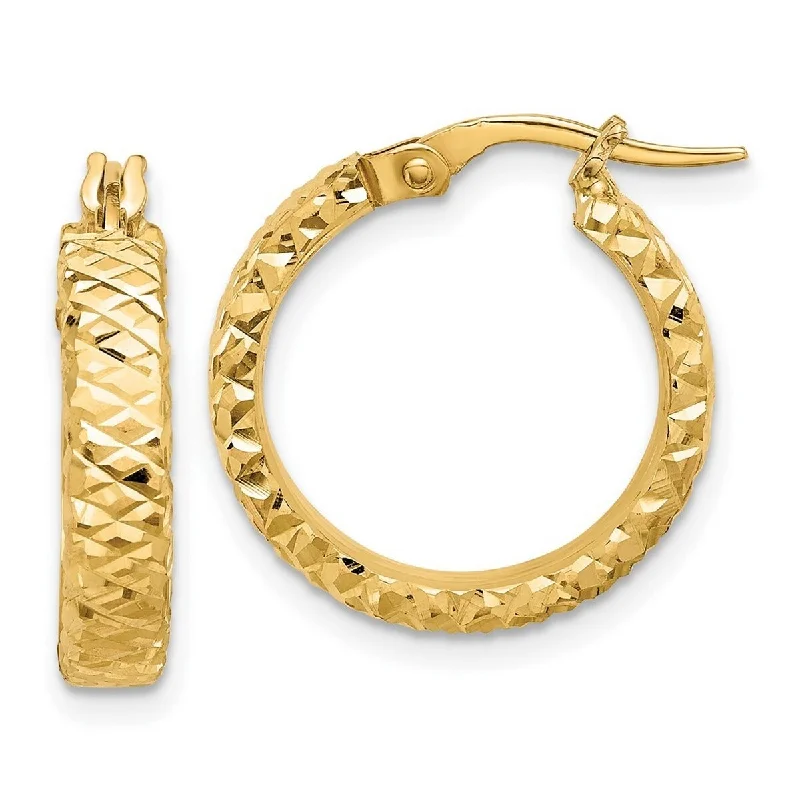 Curata 14k Yellow Gold Polished Sparkle Cut Hoop Earrings - 20.5x18.6mm