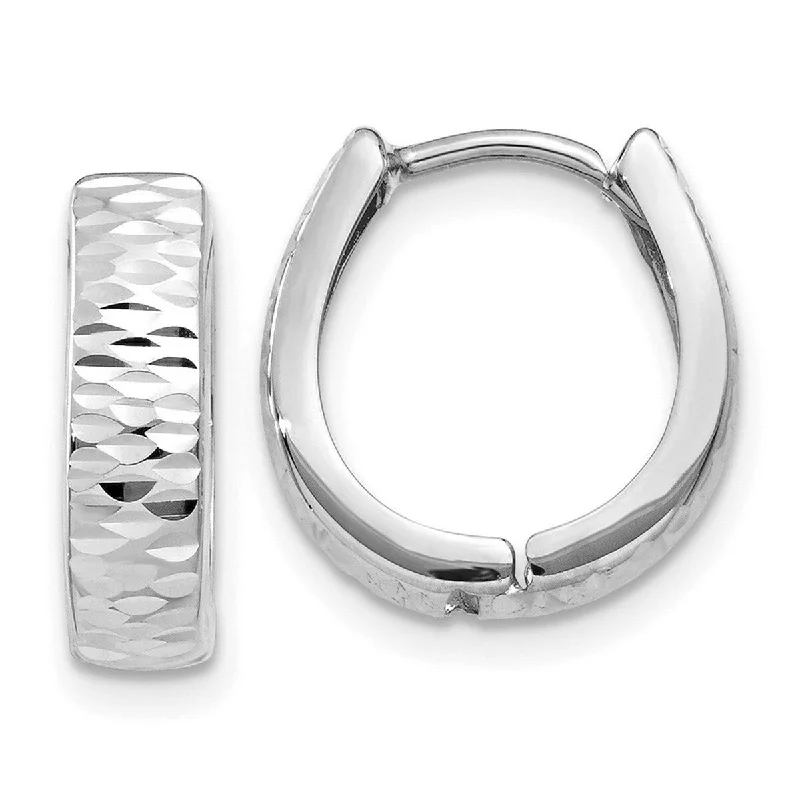 Curata 10k White Gold Textured Polished Hinged Hoop Earrings - 12x3mm