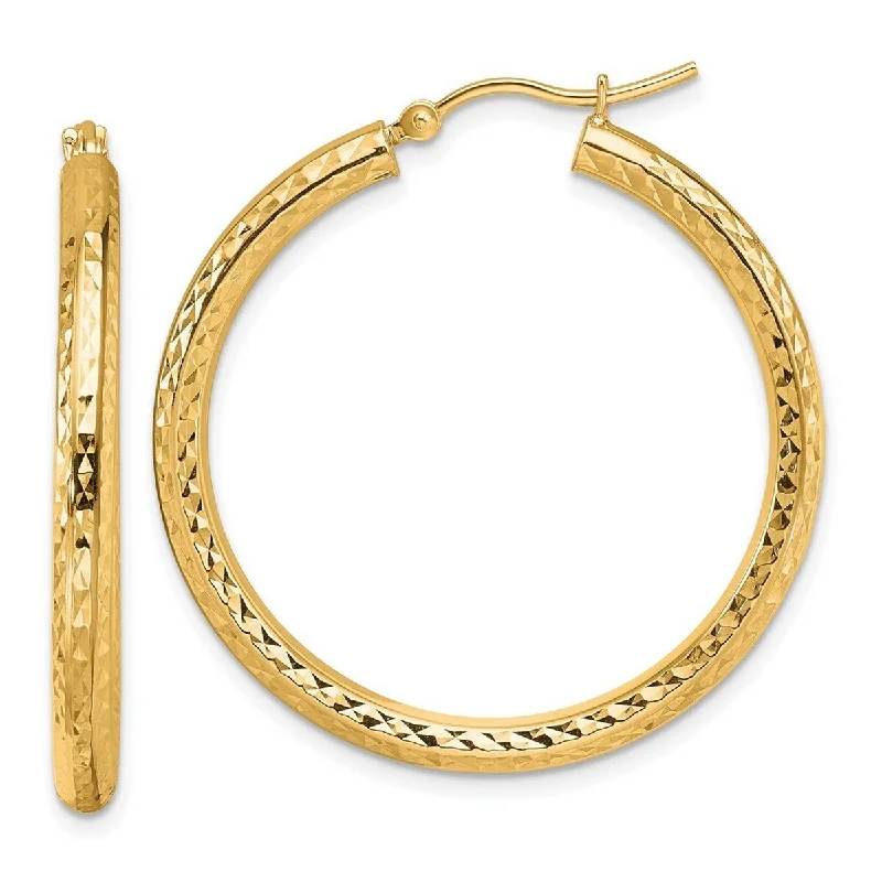 Curata 10k Yellow Gold Sparkle Cut Round Hoop Earrings - 35x35mm